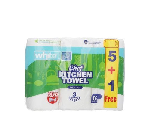 white 6 rolls of kitchen paper towels