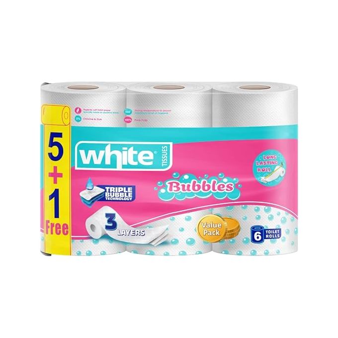 white 6 rolls of toilet paper